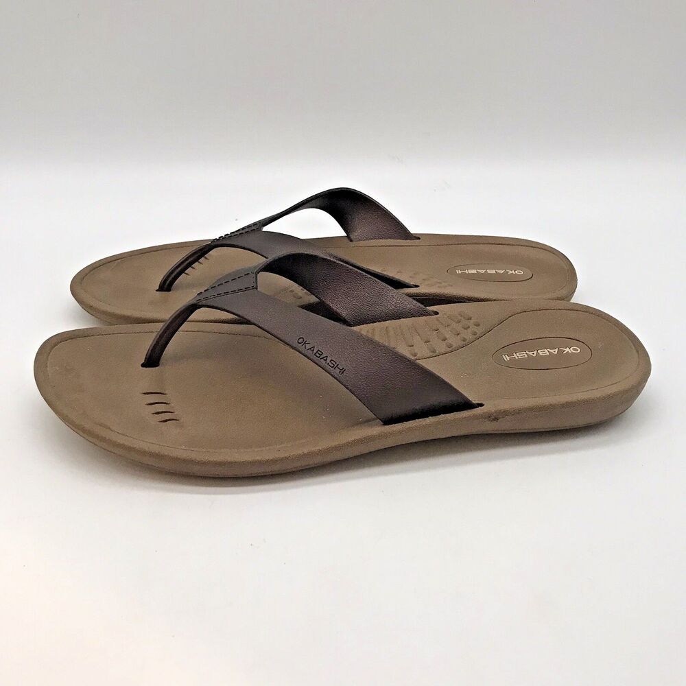 Okabashi Breeze Flip Flop Sandals Women's ML (8-9) Brown Vegan Sustainable Shoes
